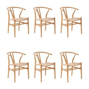 Ark Wishbone 6pc Set Dining Chair Replica Hans Wenger Beech Timber Wood Natural