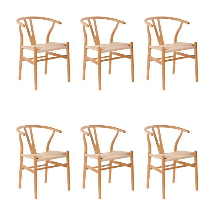Ark Wishbone 6pc Set Dining Chair Replica Hans Wenger Beech Timber Wood Natural