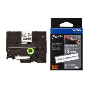 Brother 12mm Black on White TZe-FX231 Flexible ID Labelling Tape