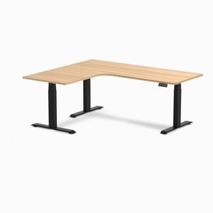 Desky L-shape Sit To Stand Sublime Teak Melamine Desk 1800x1500mm - Left Return Height Adjustable Matte Black Leg