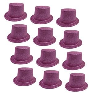 12x GLITTER TOP HAT Fancy Party Plastic Costume Tall Cap Fun Dress Up BULK Light Pink