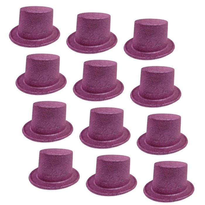12x GLITTER TOP HAT Fancy Party Plastic Costume Tall Cap Fun Dress Up BULK Light Pink