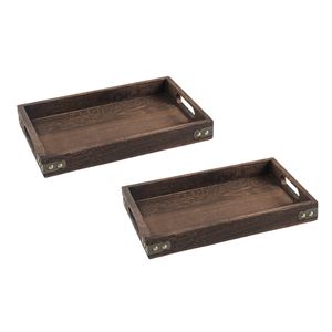 SOGA 2 Pack Large Rectangular Walnut Wood Serving Trays