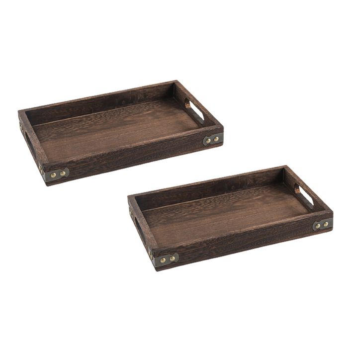 SOGA 2 Pack Large Rectangular Walnut Wood Serving Trays