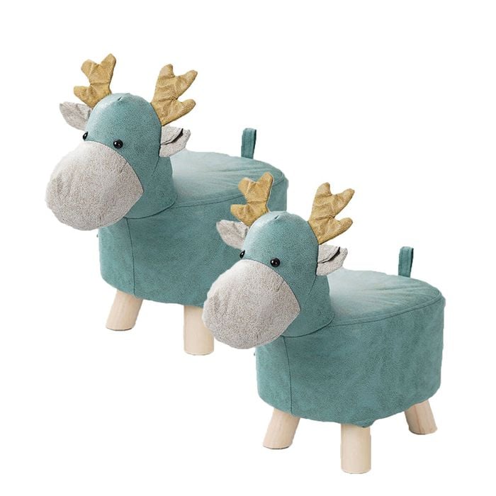 Soga 2x Green Deer Kids Ottoman Stool