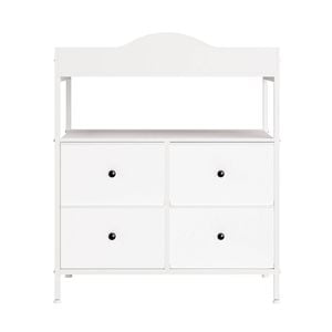Ufurniture Changing Table Dresser Storage Cabinet with 4 Fabric Drawers and Open Shelf & Adjustable Legs White
