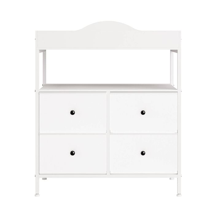 Ufurniture Changing Table Dresser Storage Cabinet with 4 Fabric Drawers and Open Shelf & Adjustable Legs White