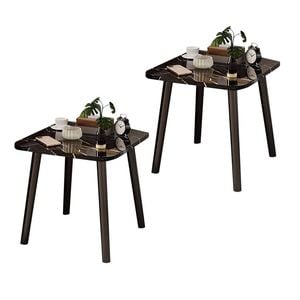 Soga 2x 40cm Black Ceramic Table Stone Pattern Black Metal Legs Compact Design