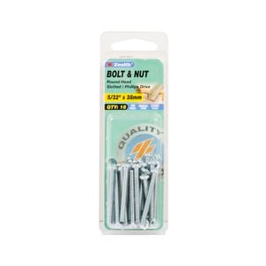 Zenith 5/32" x 38mm Zinc Plated Round Head Bolt And Nut - 18 Pack