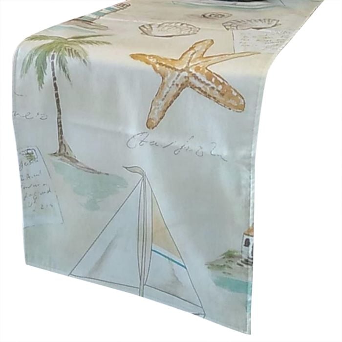 CottonMore 100% Cotton Sateen Dining Table Runner 190x31cm Starfish Pattern