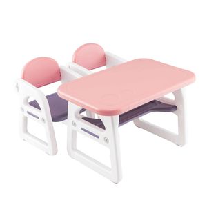 Costway 4-in-1 Kids Table Chairs Set Blackboard Activity Drawing Desk Pink