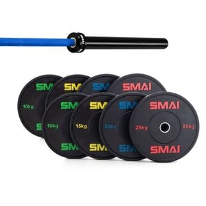 Smai 160kg Hd Bumper Plate Set Inc 20kg Barbell - 20kg Blue Barbell