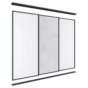 Lugna 2100 x 1801-2700mm Black 1 Mirror 2 Melamine Wardrobe Triple Sliding Doors