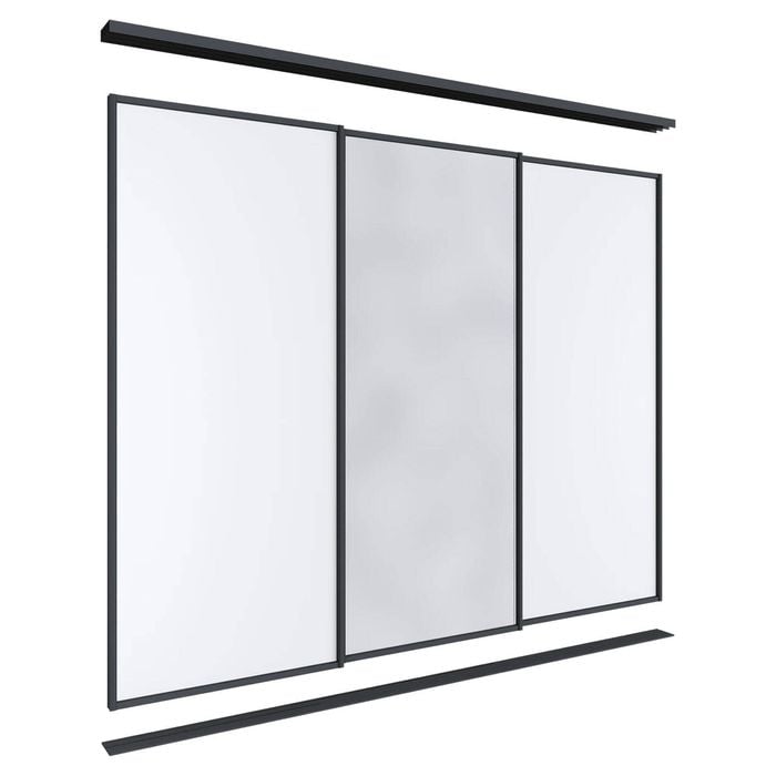 Lugna 2100 x 1801-2700mm Black 1 Mirror 2 Melamine Wardrobe Triple Sliding Doors