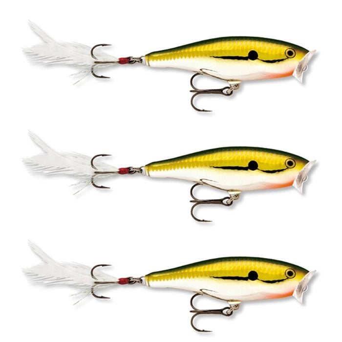 3x Rapala 9cm Skitter Pop Topwater Popper Fishing Lures - Gold Chrome