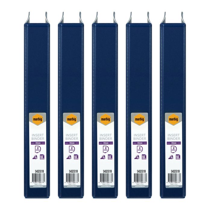 5x Marbig Clearview 2 D-ring Insert Binder A4 File 25mm Document Organiser Blue
