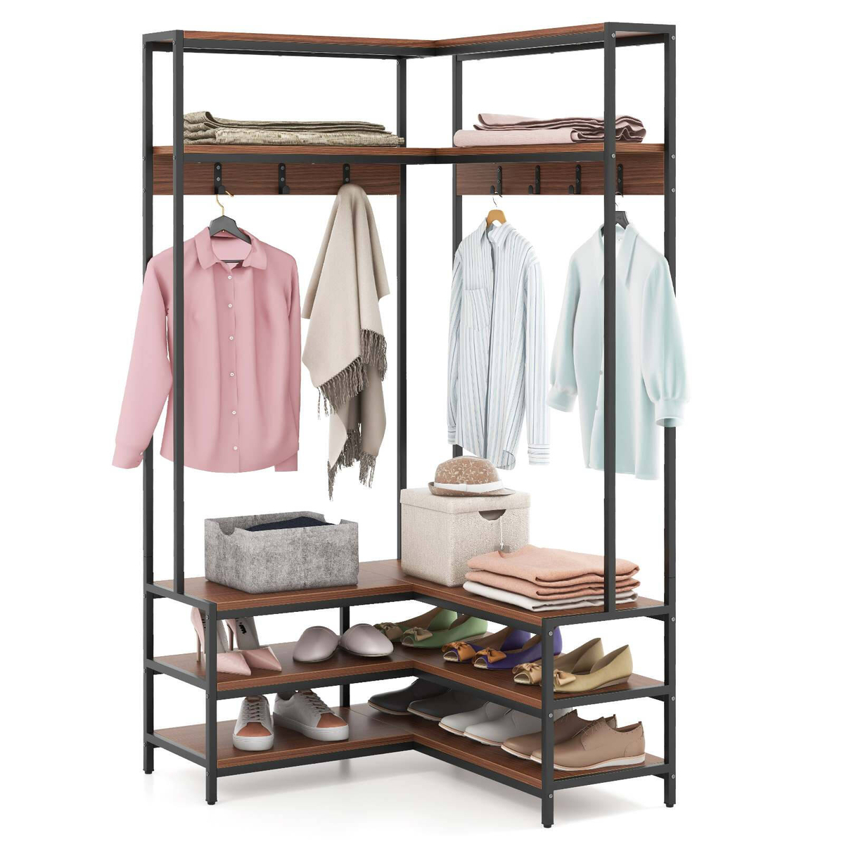 Costway L-shaped Coat Rack Corner Garment 5-tier Display Shelf ...
