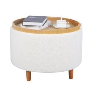 P&P Cozy White Sherpa Fur Storage Table with Removable Tray  56x56x42.5cm