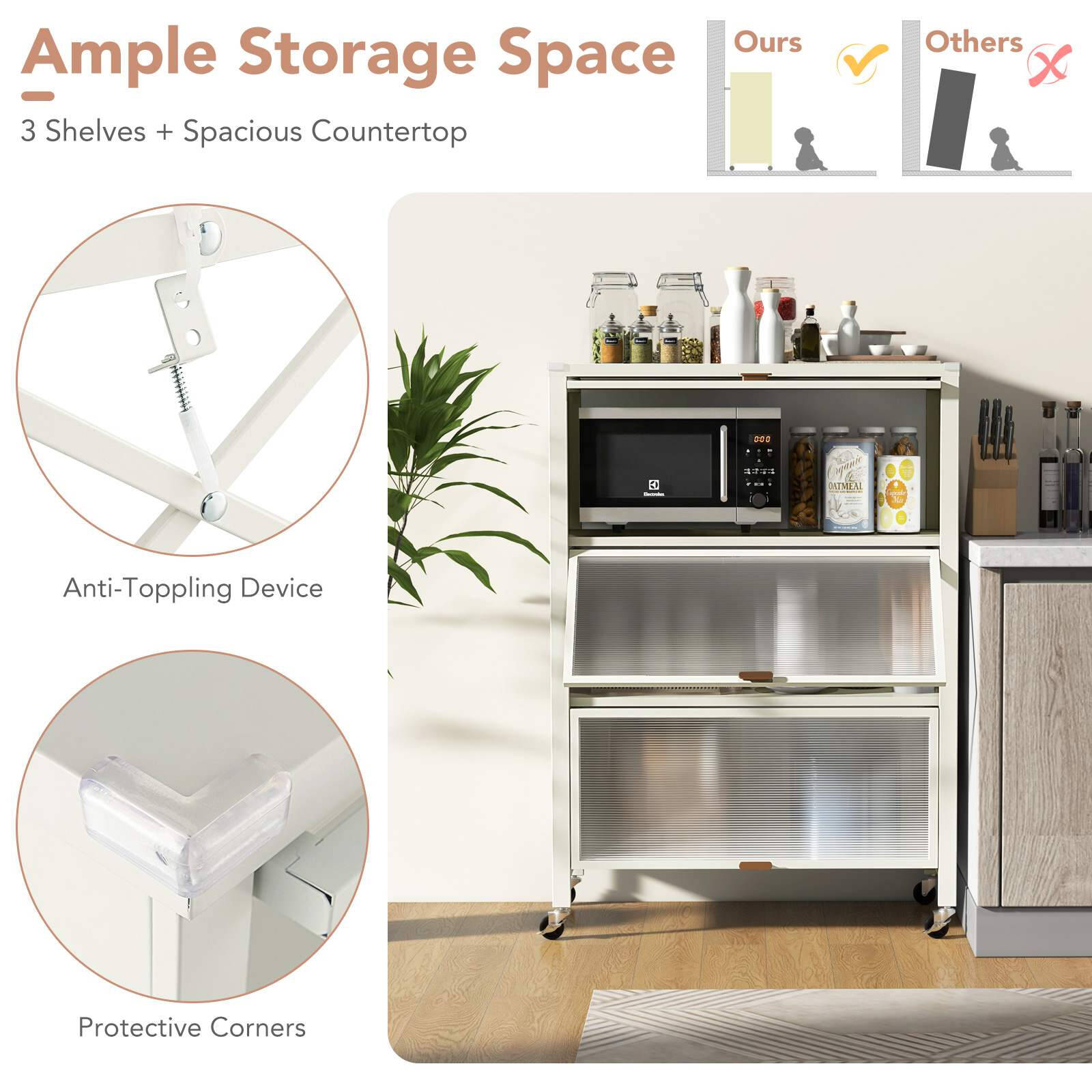 Costway 4 Tier Kitchen Bakers Rack Metal Microwave Stand Food Pantry Cabinet w Flip Doors Bunnings Australia