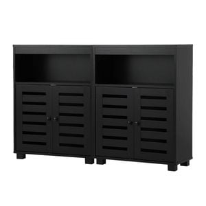 Oikiture 2x Buffet Sideboard Storage Cabinet Slatted Doors Black