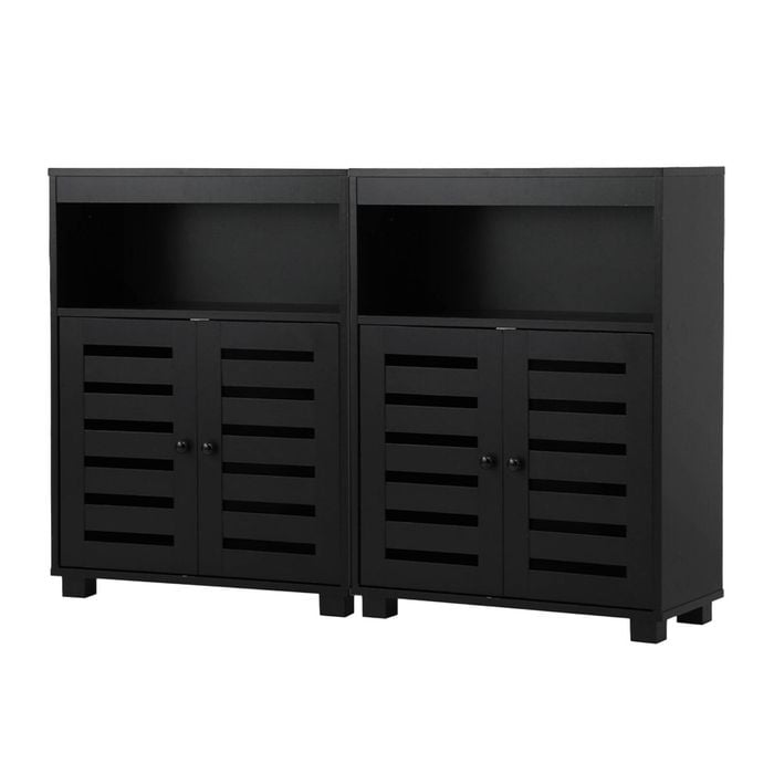 Oikiture 2x Buffet Sideboard Storage Cabinet Slatted Doors Black