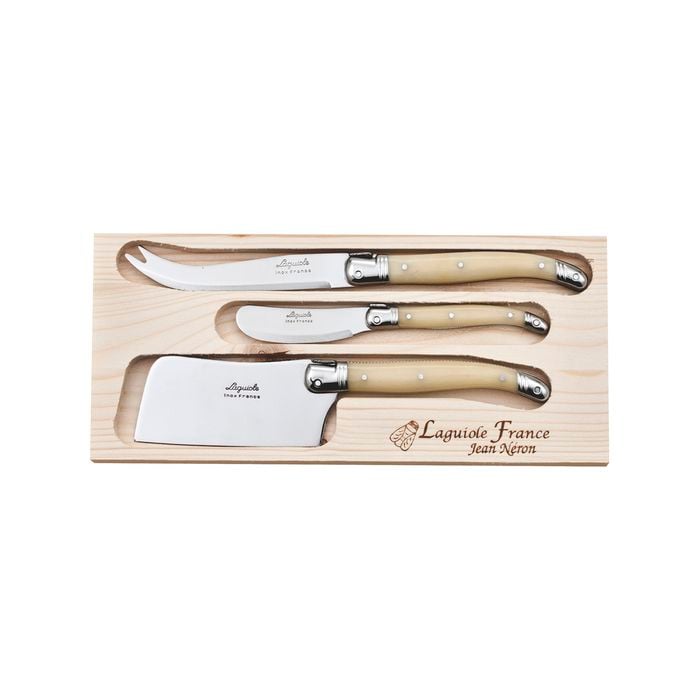 Laguiole Jean Neron Cheese & Paté Knife Set With Cleaver - Light Horn