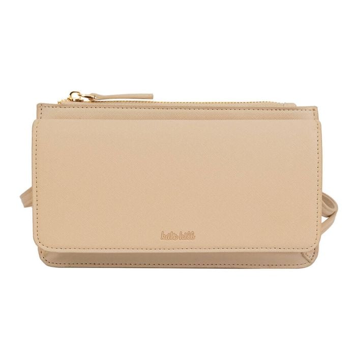 Kate Hill Travelling Wallet Accessory w/ Crossbody Strap 12.5x12.5x4cm Neutral