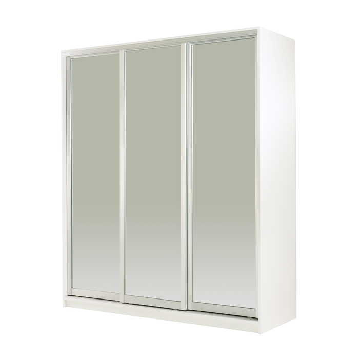 Bedford 1717mm Sliding Robe Bundle White - 3 Mirror Doors 2 Drawers 2 Shelves