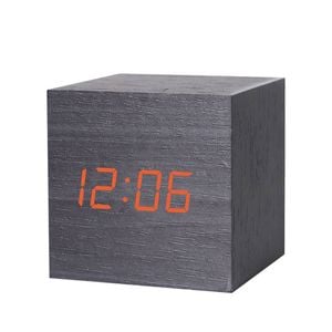 Catzon Modern Black Wooden Alarm Clock Thermometer Calendar-red