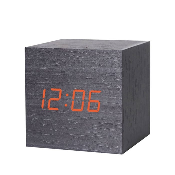 Catzon Modern Black Wooden Alarm Clock Thermometer Calendar-red