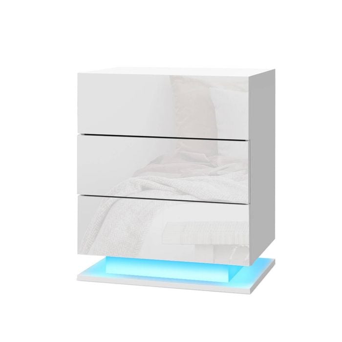 Artiss Bedside Table Led 3 Drawers - Mori White