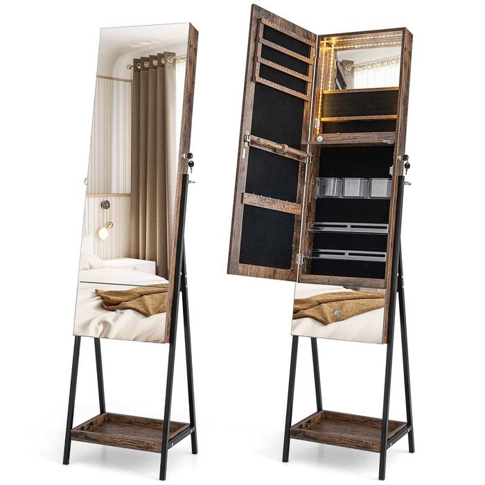 Costway Stadning Jewelry Armoire Cabinet-rusric Brown