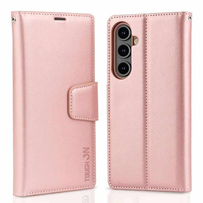 Tough On for Samsung Galaxy S24 FE Flip Wallet Leather Case Rose Gold