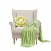 SOGA Home & Living Bundle – Green Double Flower Cushion & Acrylic Knitted Throw Blanket