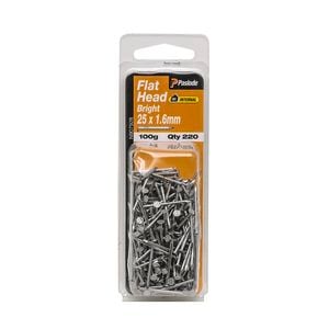 Paslode 25 x 1.6mm 100g Bright Steel Flat Head Nails - 220 Pack