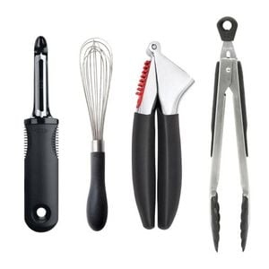 OXO Good Grips 4 Piece Kitchen Essential Tool Set 4pc Peeler Garlic Press Whisk Tongs