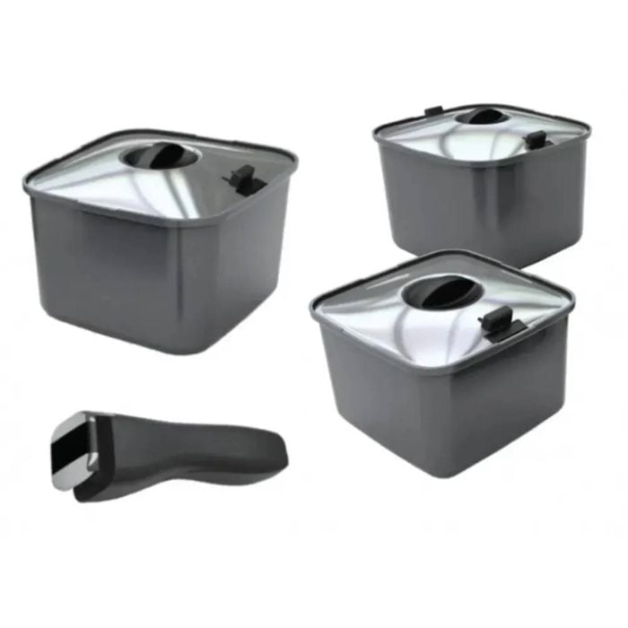 SmartSpace Cookware Stacking Square Pots 3 Piece, Camping, Caravan, Smart Space