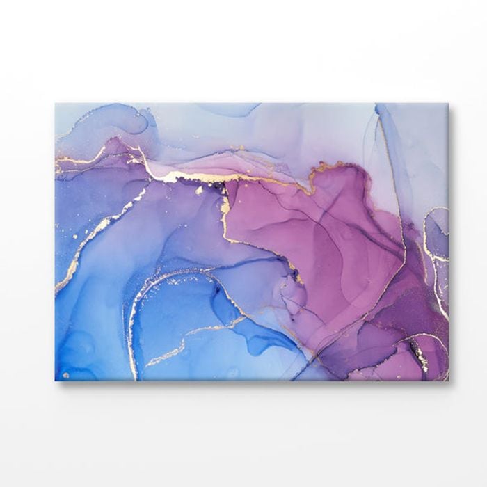 Blue Purple & Gold Lines Abstract Print 100% Australian Made 180x120cm (Stretched Canvas)