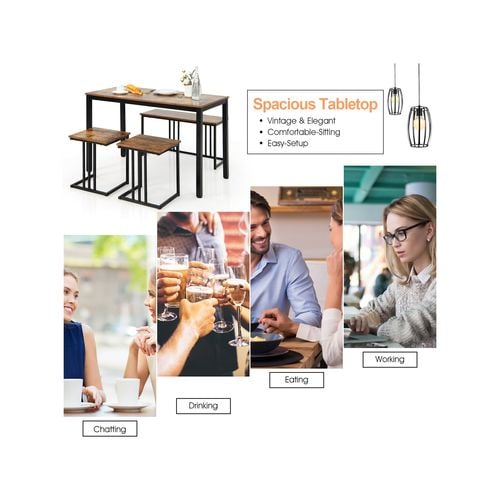 Costway 4pcs Dining Table Set Wooden Kitchen Restaurant - Bunnings ...