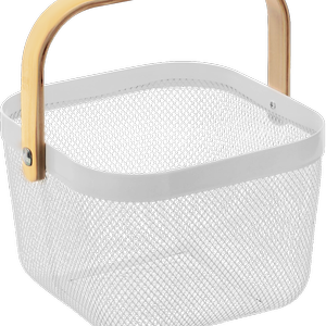 Boxsweden 25 x 25 x 17cm White Mesh Storage Basket With Bamboo Handle
