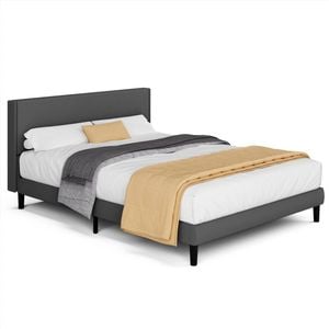Advwin Bed Frame Double Size Mattress Base Upholstered Platform Grey