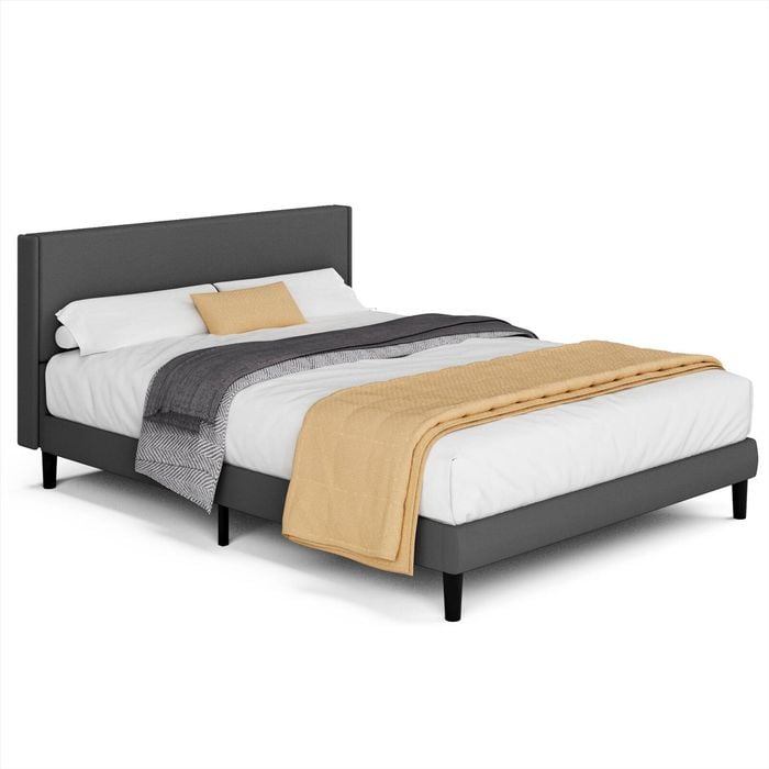 Advwin Bed Frame Double Size Mattress Base Upholstered Platform Grey
