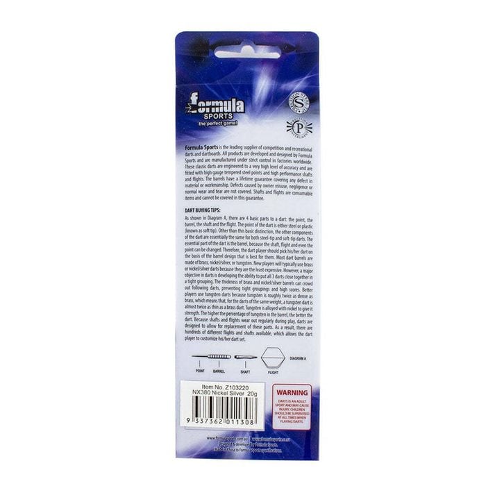 12pc Formula Sports NX380 22g Darts Nickel Silver Barrels