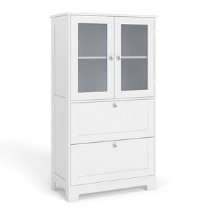 Costway 108cm Cupboard 2 Doors Buffet Cabinet W/drawers Adjustable