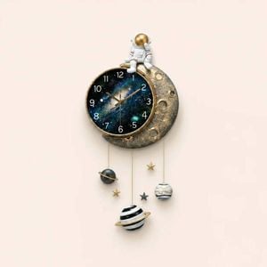 Cosmic Journey: 3D Astronaut & Moon Wall Art Clock (42 x 90 cm)