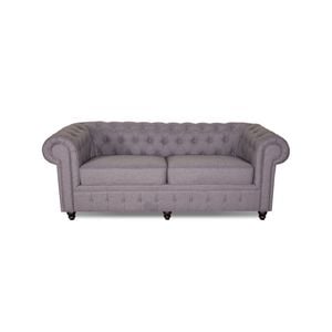Cleo 3 Seater Linen Fabric Sofa Grey Colour Chesterfield Design