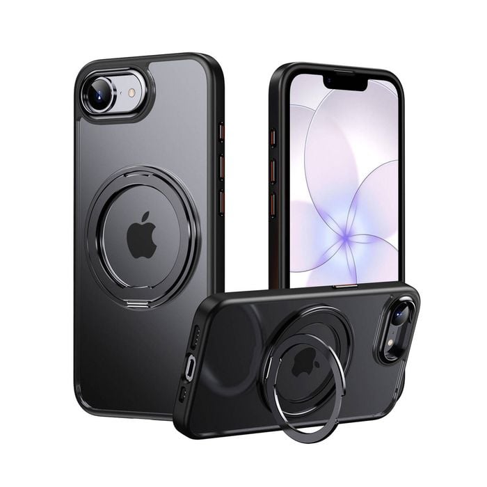 For Iphone 17e / 16e Magnetic Magsafe Shockproof Case Ring Kickstand Cover (black)