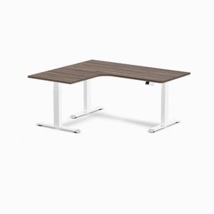 Desky L-shape Sit To Stand Jarrah Legno Melamine Desk 1600x1400mm - Left Return Height Adjustable White Leg