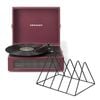 Crosley Voyager Bluetooth Portable Turntable + Gadhouse Vinyl Rack Bundle - Burgundy