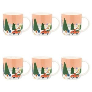 6PK Porto Night Before Christmas New Bone China Drinking Mug 330ml Red Truck